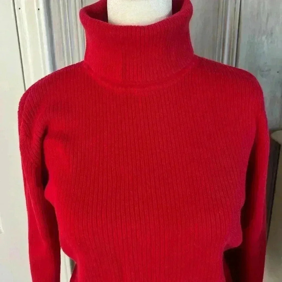 90s Liz Sport Cotton Red Turtleneck  Academia old money classic bright preppy M - Picture 5 of 11